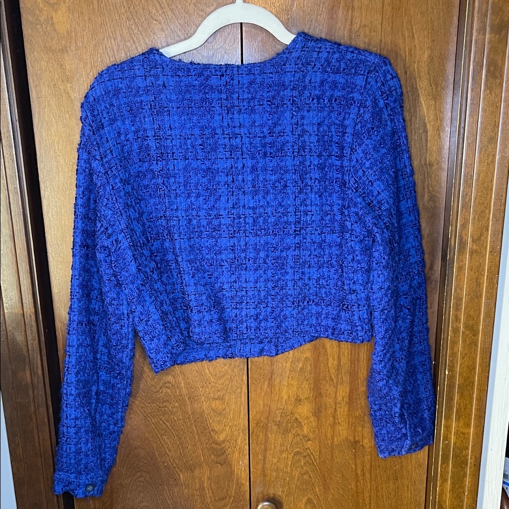 Anthropologie Maeve Royal Blue Tweed Jacket Size Large - Picture 5 of 5